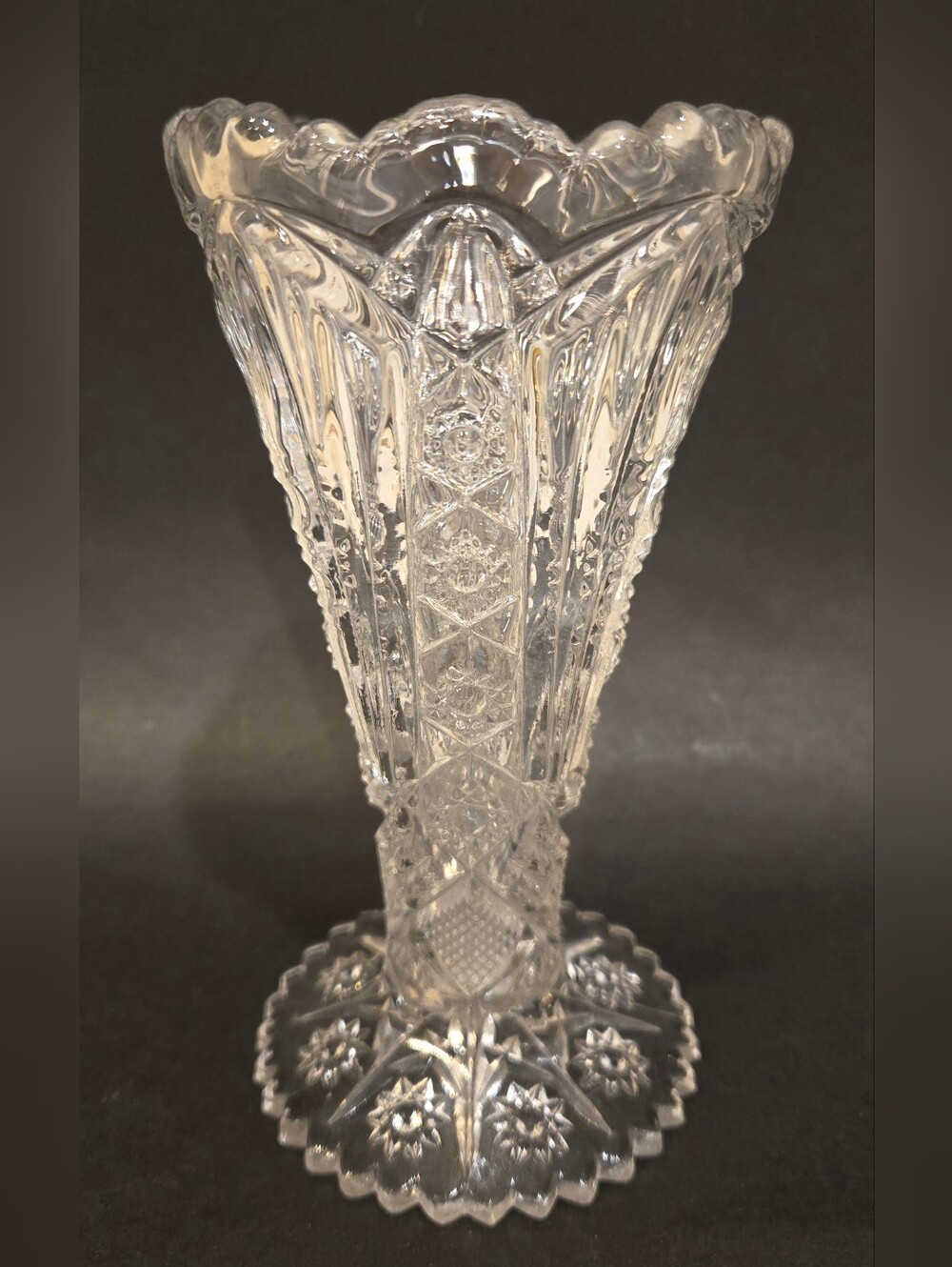 Antique Imperial Glass Co. No. 212 Diamond With Fans Elegant Trumpet Vase